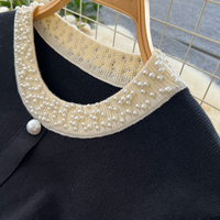 Robe décontractée élégante pour femme, col perlé, manches longues, coupe trapèze, avec boutons perlés, longueur midi, pour le quotidien