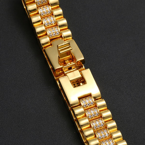 Bracelet de montre en laiton pour hommes, AAA CZ, plaqué or 18K, vente en gros, 2020 - Product Image 6