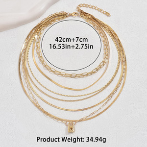 Collar de moda con colgante de candado, tono dorado, cadena múltiple, cadena para clavícula, para mujer, estilo hip hop, joyería de aleación de zinc - Product Image 4