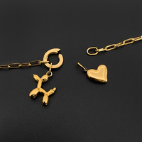 Pulsera de cadena de acero inoxidable chapada en oro de 14K para mujer con colgante de perro globo y corazón, joyería Emanco