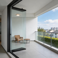Porte coulissante de balcon, porte pliante en verre sans cadre de 10 mm pour patio extérieur, porte pliante en verre résidentielle, fenêtre