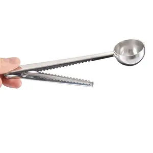 Stainless Steel Metal Coffee Measuring Spoon with Bag Sealed Clip Coffee Powder Scoop