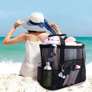 Good Selling Unisex Portable Summer Beach Mesh Tote <b>Bag</b> Large Capacity Family Travel Reusable White Polyester Shopping <b>Bag</b> - Product Image 4