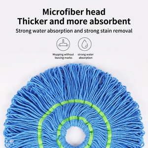 Serpillère auto-essoreuse mains libres en microfibre, à 360 degrés, anti-rebond, avec manche en acier inoxydable, pour nettoyage des sols - Product Image 4