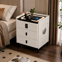Table de chevet moderne multifonctionnelle en bois massif avec plateau en verre, verrouillage et charge sans fil, pour chambre ou hôtel