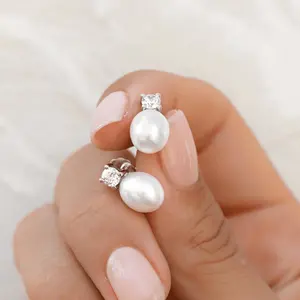 DE1465 joyería de plata personalizada elegantes piedras preciosas brillantes refinadas pendientes de gotas de perlas de plata brillante para mujer
