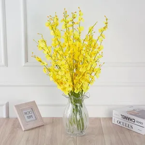 Flor de simulación amarilla, flor de Orquídea bailando, decoración suave, planta de simulación, hogar, boda, flores artificiales