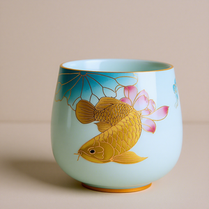 Tazas de Té de Porcelana Fina Celadón con Dragón Dorado y Pez Esmaltado, Estilo Chino, Juego de Regalo de Lujo para el Hogar, Set de Té - Product Image 5