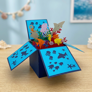 Caja Pop-up Bajo el Mar, Manualidades de Papel Hechas a Mano, Animales de Dibujos Animados, Arte en Cartulina 3D, Decoración Navideña para el Hogar - Product Image 1
