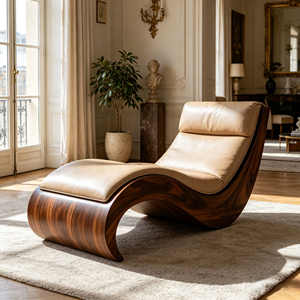 Chaise longue en cuir de luxe de forme ondulée pour salon et chambre à coucher - Product Image 3