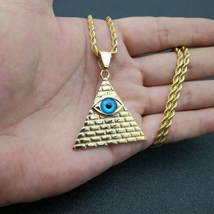 Collar con Colgante de Pirámide Estilo Hip Hop, Chapado en Oro, Acero Inoxidable, Diseño de Ojo con Engaste de Bisel, Amuleto para Hombres y Mujeres, Joyería de Regalo - Product Image 5