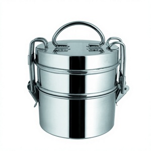 Wholesale Straight Tiffin Stainless Steel Vintage Wire Tiffin <b>Lunch</b> <b>Box</b> Camping Food Carrier with Clip Lock - Product Image 1