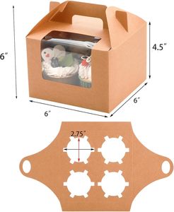 Cajas para cupcakes <span class=keywords><strong>de</strong></span> papel kraft con ventana, inserto y asa, tipo Gable, para regalos y dulces <span class=keywords><strong>de</strong></span> fiesta - Product Image 3