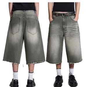 Custom Logo Loose <b>Denim</b> Jorts Men 100% Cotton Hem Distressed <b>Short</b> Jeans Retro Distressed Mint <b>Green</b> Straight Jeans <b>Shorts</b> Baggy - Product Image 1