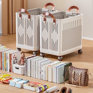 Carrito organizador de oficina rectangular de 3 pisos plegable con ruedas para papelería, libros y artículos diversos - Product Image 1