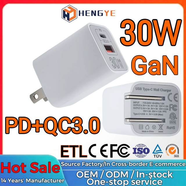 30w Gan Charger US Plug Universal Adapter PD QC3.0 Fast Charging Mobile Phone Chargers Type c 30w Gan Usb-c Wall Charger