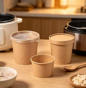Multi Size Eco Friendly <b>Microwave</b> Safe Disposable Kraft Paper Food Bucket Porridge Soup Container for Congee Noodle Dessert - Product Image 3