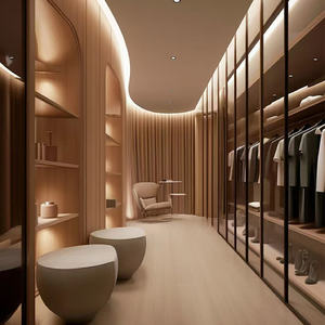 Tủ quần áo walk-in tối giản màu vân gỗ, nhiều ngăn chứa đồ, có thiết kế đèn chiếu sáng - Product Image 3