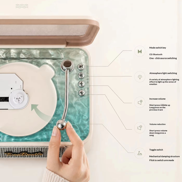 CD Player Portable Dual HiFi Speakers Rechargeable Battery Retro Desktop Home USB WMA Input Playback AUX-in T500 ABS