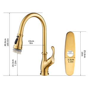 FLG:NG1176 Nickel Gold Robinet <span class=keywords><strong>mitigeur</strong></span> d'évier <span class=keywords><strong>de</strong></span> cuisine extractible avec tête <span class=keywords><strong>de</strong></span> brosse d'usure - Product Image 6
