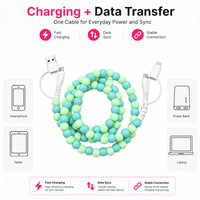Câble de charge rapide USB multifonction 4-en-1 vert menthe macaron perlé pour téléphone, accessoires de voiture tendance, cadeau créatif, cordon Type C