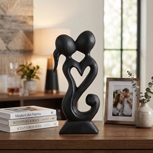 Estatua de Pareja Besándose en Madera Suar Negra, Figura de Corazón, Escultura de Madera Hecha a Mano, Artesanía de Bali, Decoración del Hogar, Idea de Regalo de Boda - Product Image 3