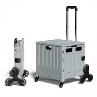 Chariot de courses pliable et portable en plastique à poignée télescopique grande capacité pour aliments et boissons