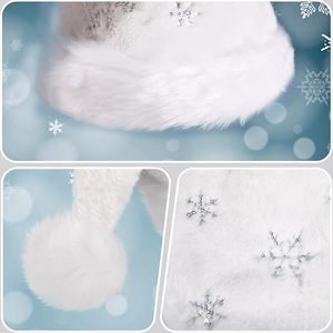 Chapeau blanc en peluche brodé SOLPOP pour Noël avec paillettes en velours et flocons de neige pour hommes et femmes, idéal pour la décoration de fête de Noël - Product Image 5
