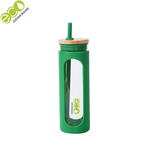GA2010 600Ml/21Oz Produceert Leuke Eco Vriendelijke Gerecycled Drinken Sap Glas Water Flessen Met Silicone Sleeve En bamboe Deksel - Product Image 4