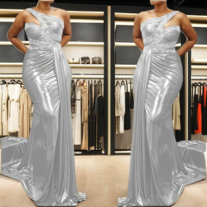S0101A moderno multicolor un hombro sin mangas dama de honor apliques sirena fiesta satén <span class=keywords><strong>vestido</strong></span> de novia - Product Image 2
