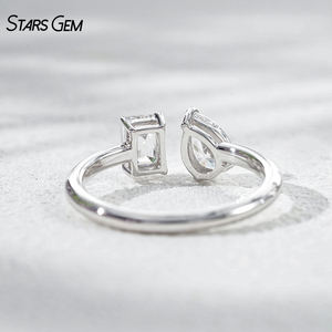 แหวนหมั้นปรับขนาดได้ StarsGem ทองคำแท้ 10K ชุบโรเดียม ประดับเพชรแล็บโกรว์ 1.0 กะรัต รูปทรงหยดน้ำสีเขียวมรกต E VS - Product Image 5