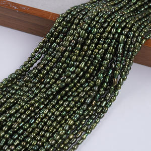 Collier semi-fini en perles d'eau douce naturelles de forme riz, vert pistache, 3-4 mm, vente en gros, pour bijoux faits main DIY - Product Image 2