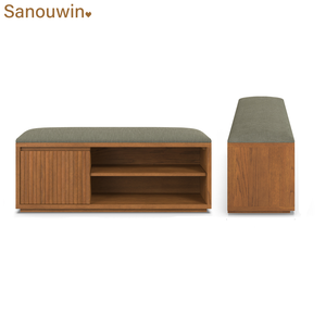 Factory Price Modern Solid <strong>Oak</strong> Wood <strong>Storage</strong> <strong>Bench</strong> with Upholstered Seat for Living Room, Hotel, Bedroom, Entryway - Product Image 6
