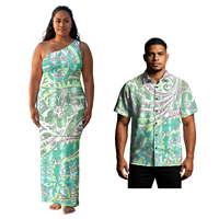 Ensemble assorti pour couple : Puletasi Samoan Polynésien pour femme et chemises décontractées pour homme, imprimé tropical hawaïen, tenues personnalisées pour couple