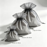 Pochette à bijoux en organza double couche de luxe avec logo personnalisé, cordon de serrage, estampage à chaud, sac cadeau en gaze transparente de qualité supérieure pour l'emballage
