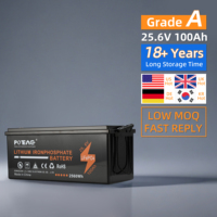 Batterie LiFePO4 rechargeable à décharge profonde 25,6 V 100 Ah, étanche IP67, -20°C~60°C, 4000 cycles, BMS intégré, garantie 3 ans