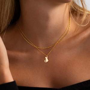 Collares de Moda con Colgante de Gato Chapado en Oro de 14K, de Acero Inoxidable, con Logotipo Láser, para Mujer - Product Image 1
