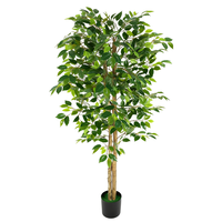 Arbre artificiel ficus de haute qualité, bois véritable, double tronc, arbre artificiel vert pour décoration intérieure et extérieure