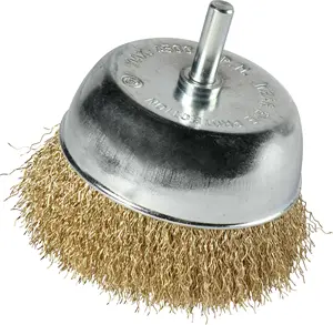DELUN <span class=keywords><strong>Brosse</strong></span> coupelle <span class=keywords><strong>métallique</strong></span> 2.5 "<span class=keywords><strong>sur</strong></span> <span class=keywords><strong>tige</strong></span> hexagonale de 1/4" Surfaces plates et verticales Poils en acier revêtus de laiton pour le mélange des soudures - Product Image 1