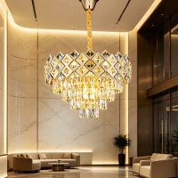 Lustre suspendu en cristal vintage de luxe personnalisable, doré, LED, hauteur réglable, pour salle à manger, chambre à coucher