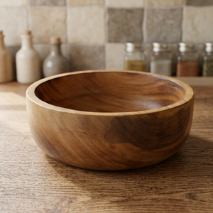 Bol à salade en bois d'acacia véritable, taille personnalisée, écologique, vintage, fait main, poli, BS INTERNATIONAL, pour la maison et les fêtes - Product Image 1