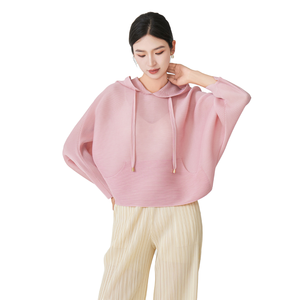 Miyake 2026 Ropa de Verano para Mujer, Talla Grande, Camiseta con Capucha, Top Plisado Delgado, Holgado, que Cubre la Figura, Anti-Pilling, 100% Poliéster - Product Image 2