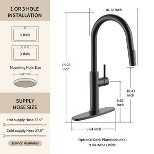 Modern Single Handle Kitchen Faucet with Flexible <strong>Pull</strong>-Down Sprayer Stainless Steel Deck Mounted <strong>Matte</strong> <strong>Black</strong> - Product Image 5