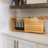 Caja de Almacenamiento de Madera para Router con Gestión de Cables para Módem, Acabado en Pino, 11 Pulgadas