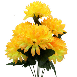 Ramo de flores funerarias de seda, 7 cabezas, de crisantemo Artificial para Graves, barato - Product Image 1