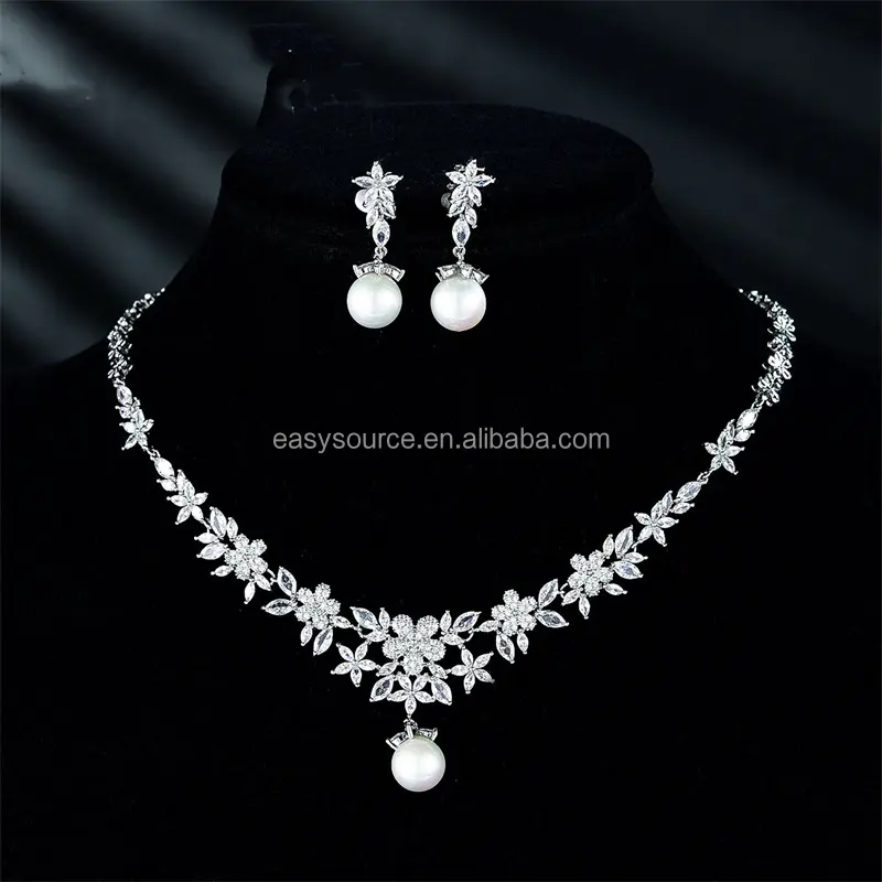 RE6208 Cubic Zirconia Earring and Necklace Wedding Bridal Jewelry Set Women Party Jewelry