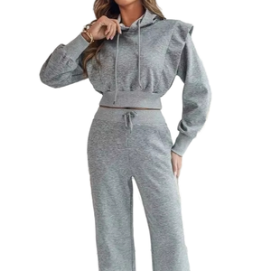 Nouvel Arrivage Ensemble de Survêtement Court d'Hiver pour Femme, Couleur Unie, Élégant, Décontracté, Tendance, Style Urbain, Deux Pièces, 100% - Product Image 1