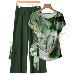 Ensemble décontracté pour femme : haut imprimé à manches courtes noué et pantalon large – Tailles S, M, L, XL, XXL – Style Europe et Amérique - Product Image 5