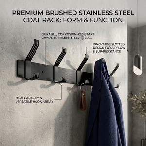 Appendiabiti da Parete Moderno con 1/2/3/4/5 <span class=keywords><strong>Ganci</strong></span> Autoadesivi in Acciaio Inox Senza Foratura, Nero, per Bagno e <span class=keywords><strong>Porta</strong></span> del Bagno - Product Image 1