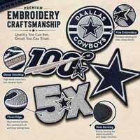Parche Bordado Termoadhesivo Listo para Enviar: Casco de Estrella de Mascota de Equipo de Fútbol Americano, Calavera de Vaquero, Mapa de Texas